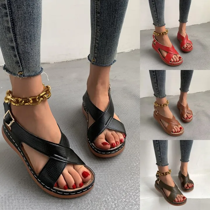 Leather Soft Footbed Arch-Support Backstrap Wedge Sandals